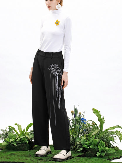 THREE-DIMENSIONAL EMBROIDY NICHI STRAIGHT PANTS