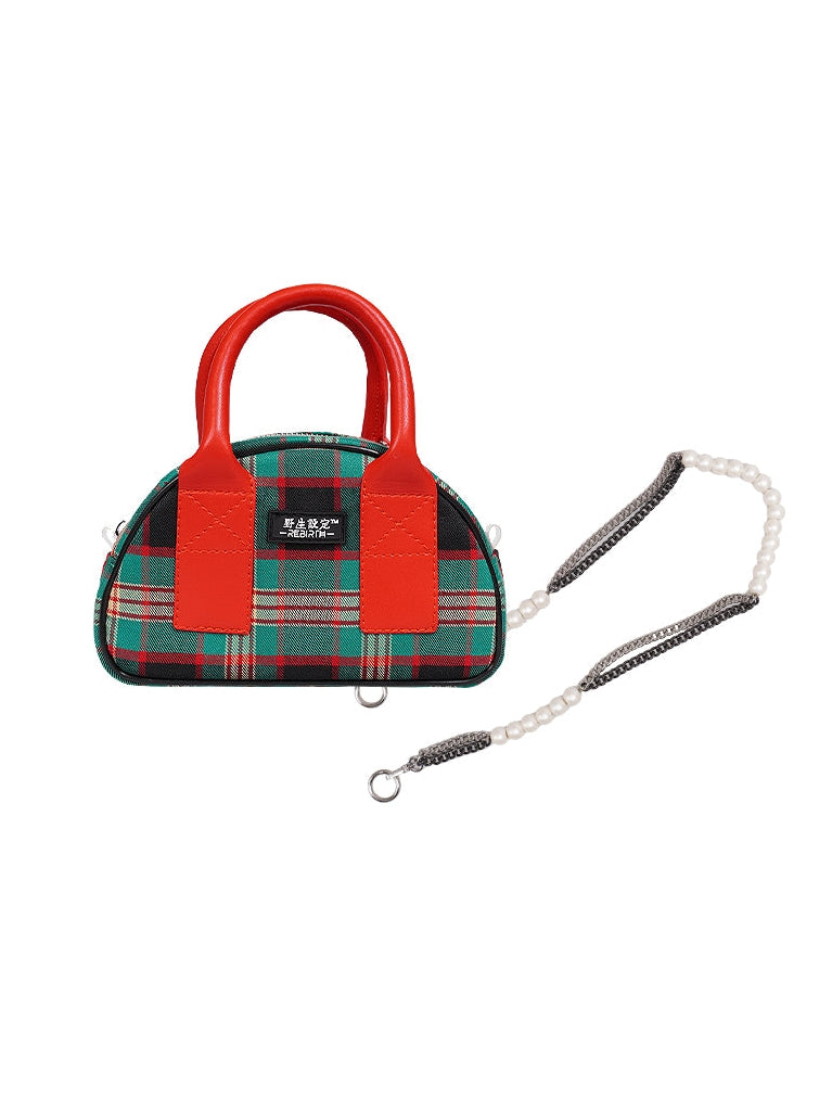 Plaidkontrastfarbe Mini -Tasche