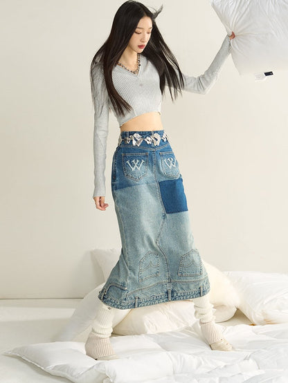 Gradient Fishtail Denim Skirt