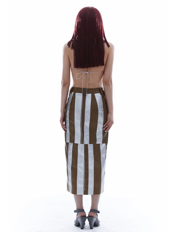 Asymmetric Stitching Leather Skirt