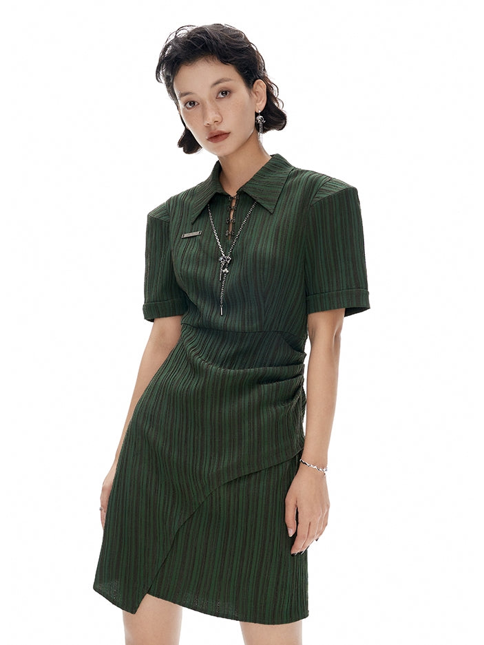 New Chinese Style Striped Waist Dress