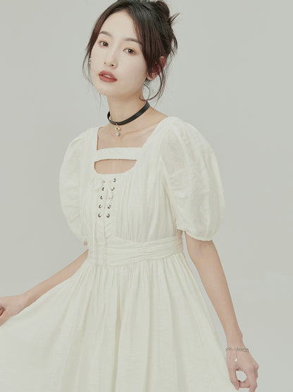 Jacquard Irregular Puff Sleeve Dress