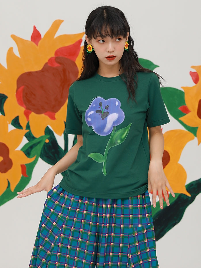 THREE-DIMENSIONAL FLOWER PRINTING T-SHIRT