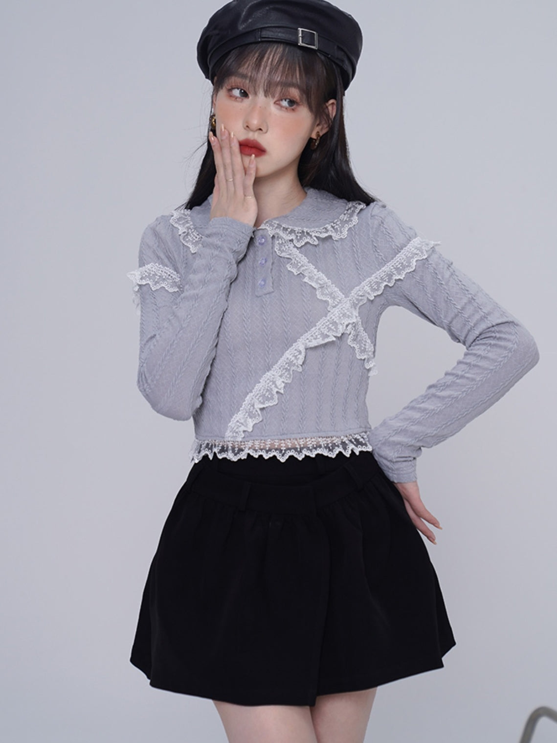 Lace Polo Knitted Top