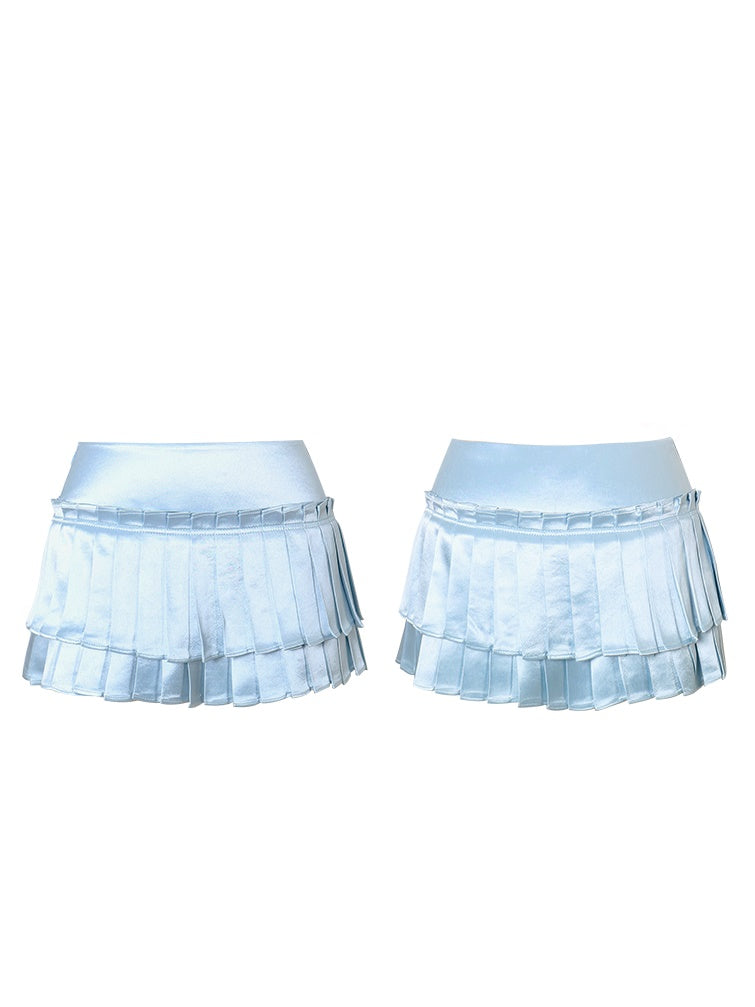 Satin Low Waist Pleated Miniskirt Pants