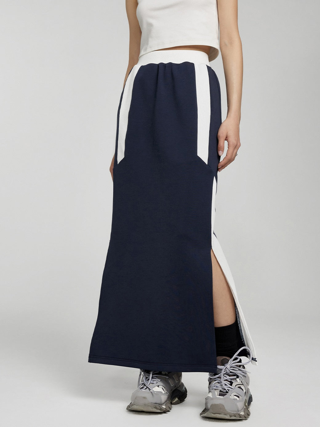 College Style High Waist Stitching Skirt