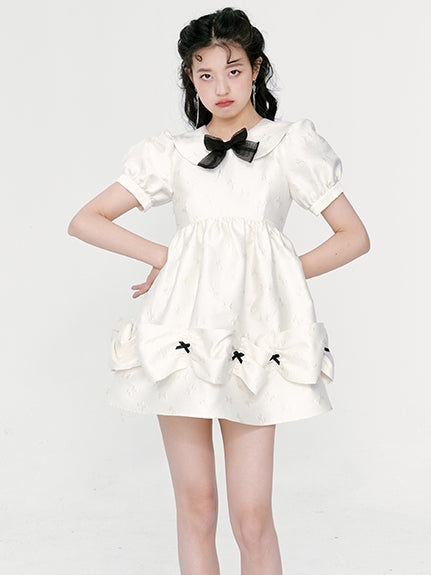 DOLL COLLAR GIRL PUFF SLEEVE DRESS