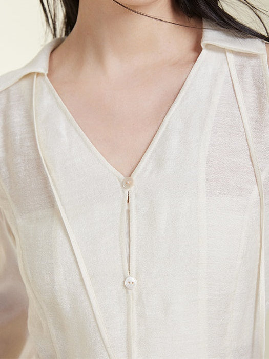 Stitching Shoulder Hollow Shirt