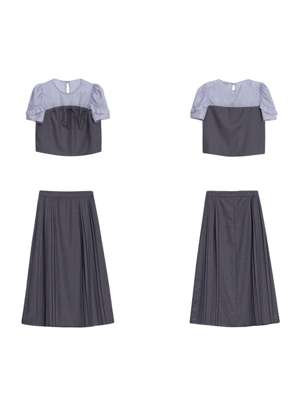 Spliced Yarn Top &amp; Pleated Skirt Set-up