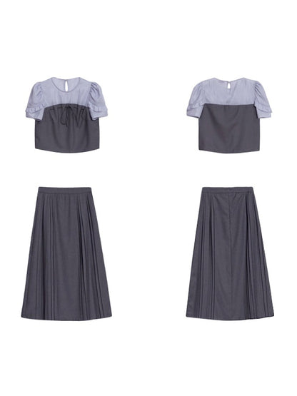 Spliced Yarn Top &amp; Pleated Skirt Set-up