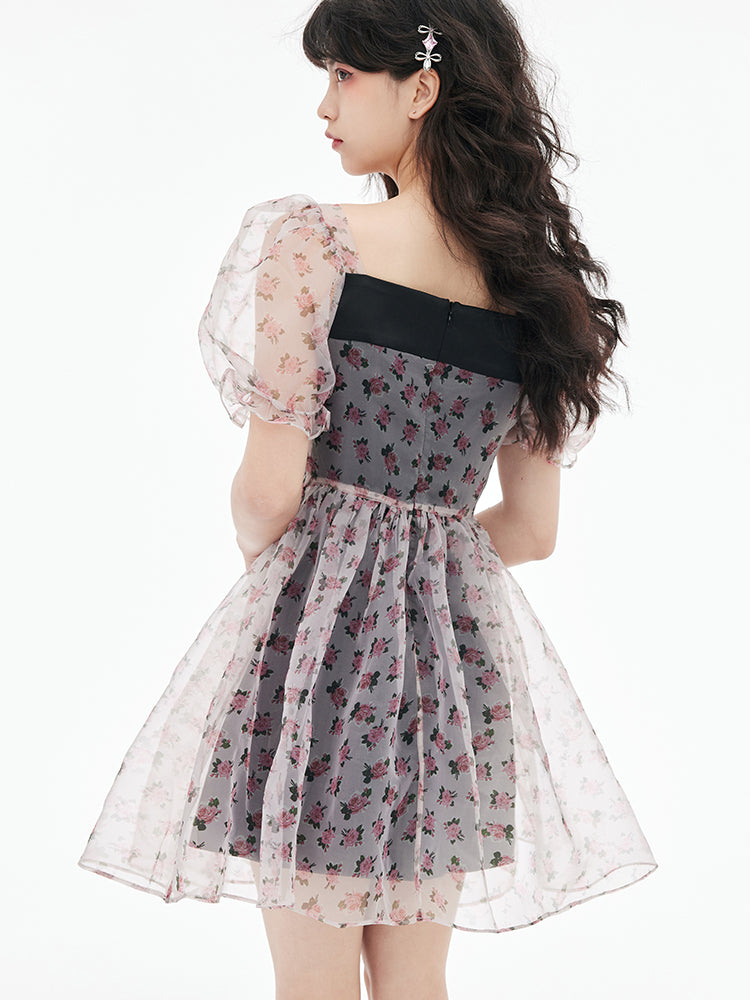 Floral Puff Sleeve Princess Dress