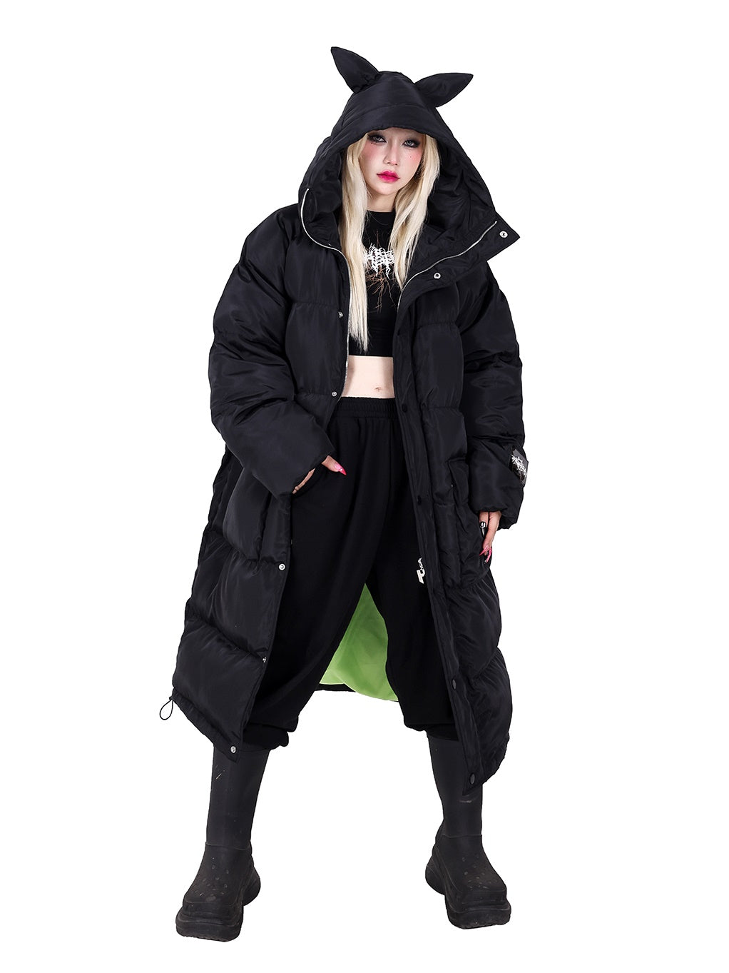 CAT EAR HOODED LOOSE LONG COTTON COAT