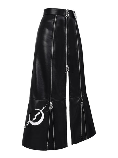 Zipper A-LINE PU Long Leather Skirt