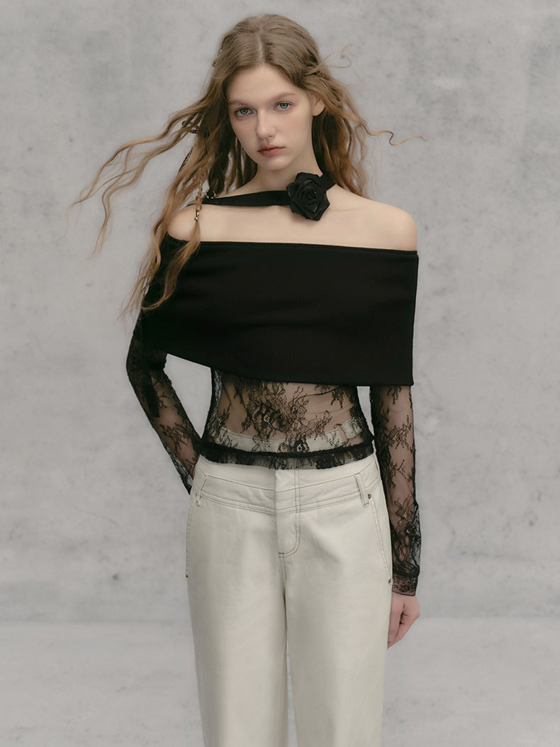 Stretch Spitzennähte Off-Shoulder Top