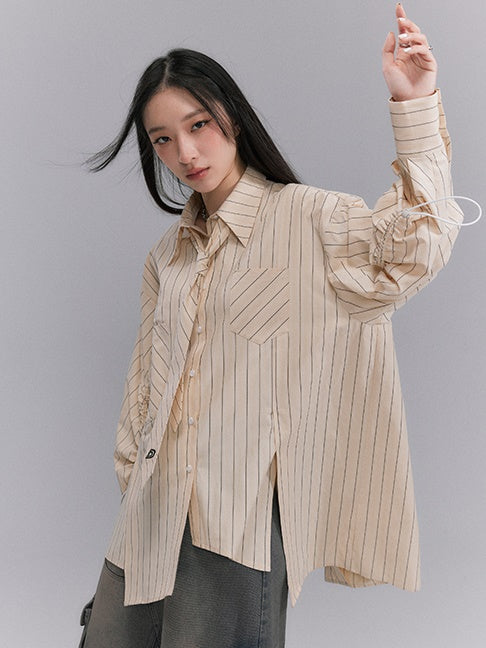 Striped Tie Loose Shirt