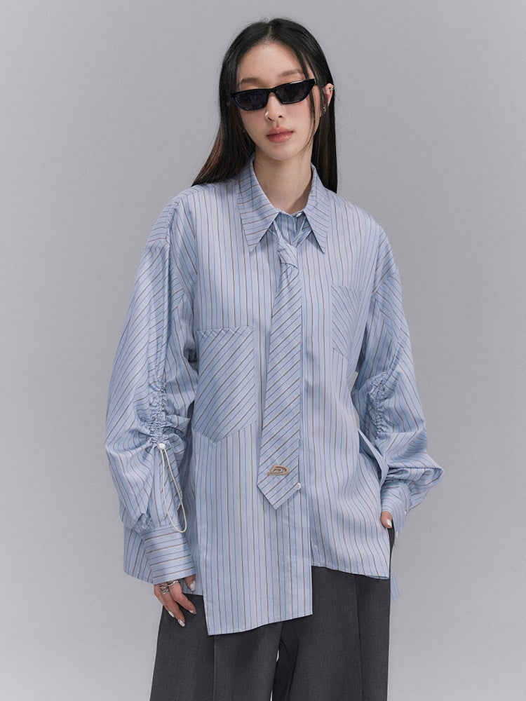 Striped Tie Loose Shirt