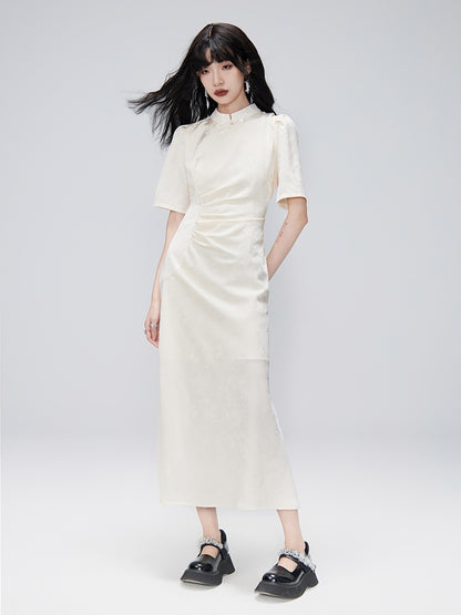 Shirred Long Cheongsam Dress