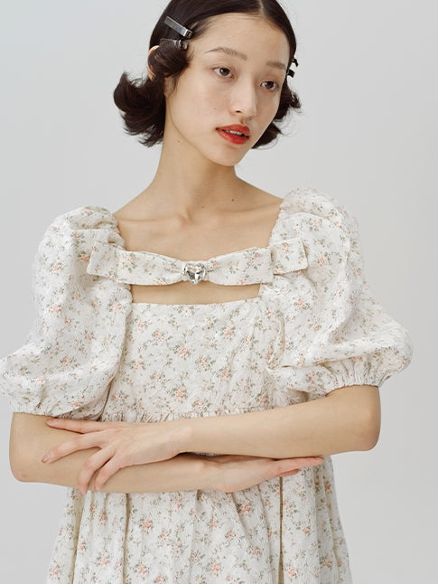 Square Neck Puff Sleeve Floral Dress