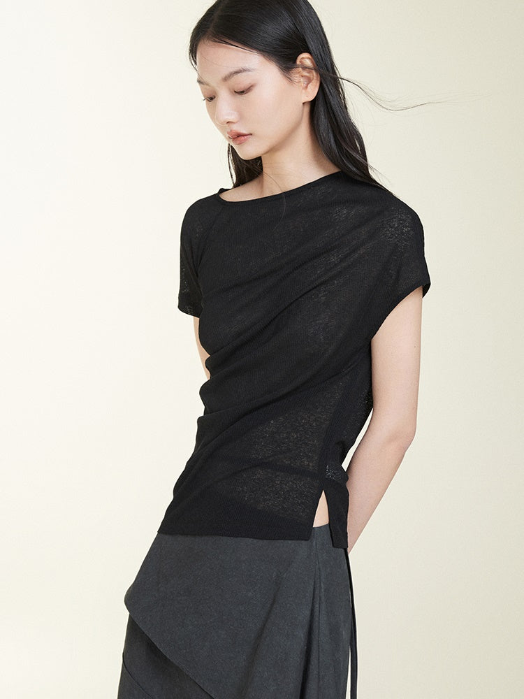 Pleated Asymmetrical T-shirt