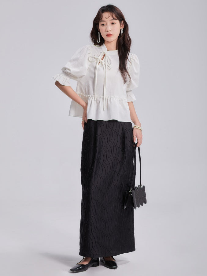 Satin Fish Scale Wrinkle Loose Shirt &amp; Skirt