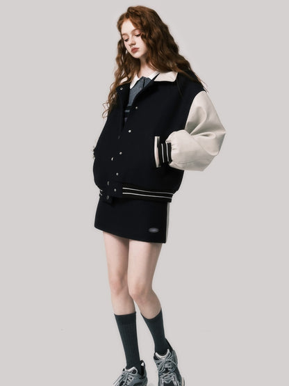 Wool Quilted Baseball Jacket &amp; Skirt