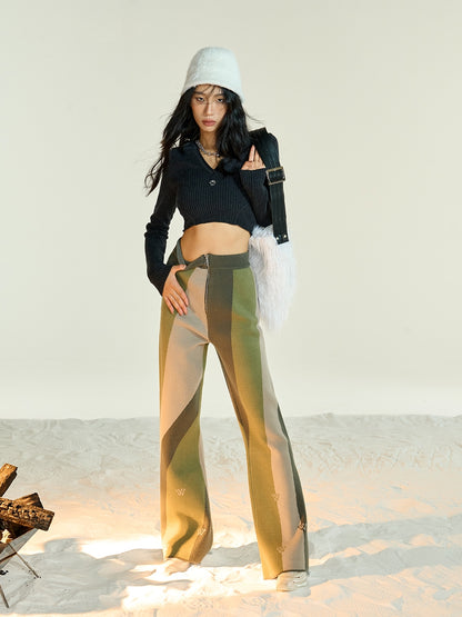 Multi-Color Knitted Wide-LEG Straight-LEG PANTS