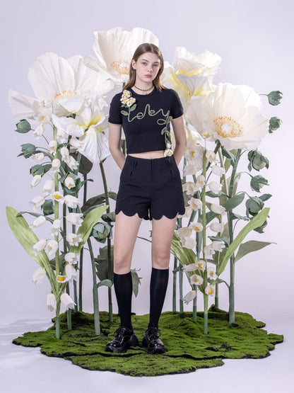 Seil dreidimensional Blumen Nichi Cropped T-Shirt