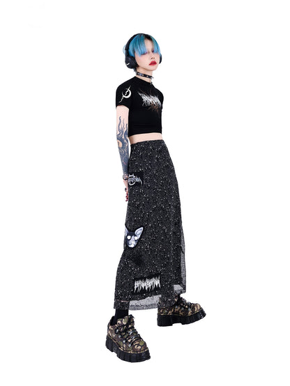 Electric Moon Rock Patch Mesh Double Layer Skirt