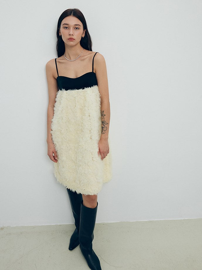 Flower Fluffy Stitching Slip Dress