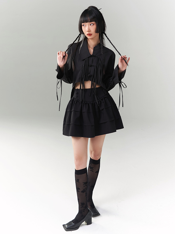 CHINESE STYLE asymmetric Fringed Button Shirt