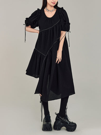 Puff Sleeve Irregular Black Dress