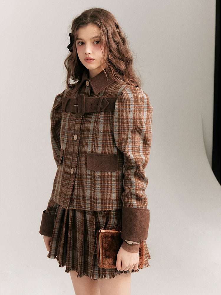 Plaid Belted Jacket