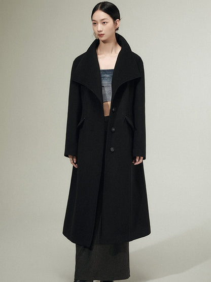 Patchwork Leather Wool Long Coat