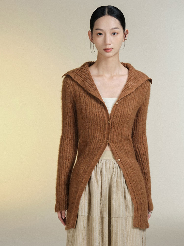 WOOLY LAPEL KNITTED CARDIGAN