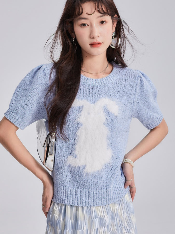 Rabbit Imitation Mink Fur Round Neck Knitted