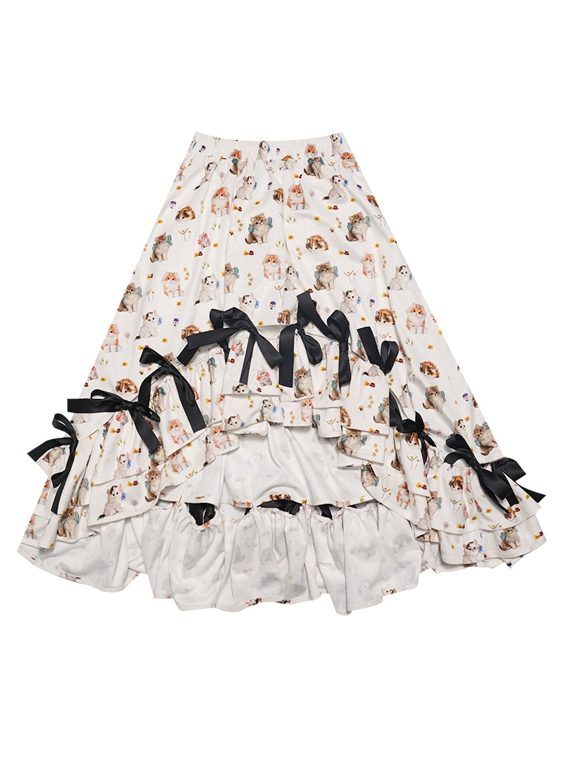 Fish-tail Plaid Cat Ribbon Frill Gothic Lorita Skirt