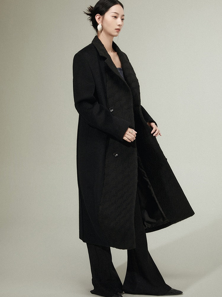 Geometric Texture Stitching Double -BREASTED LONG WOOLEN COAT