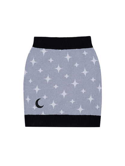 Starry Sky Design Knitted Cardigan &amp; Short Skirt