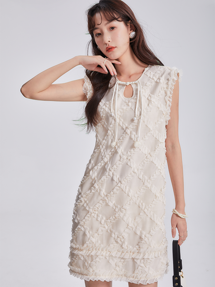 Rhombic Tie And Buckle Sleeveless Dress