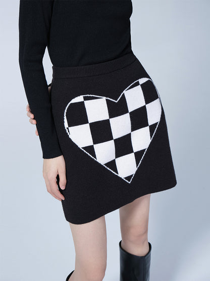 Heart Plaid Cute Short Knit Skirt