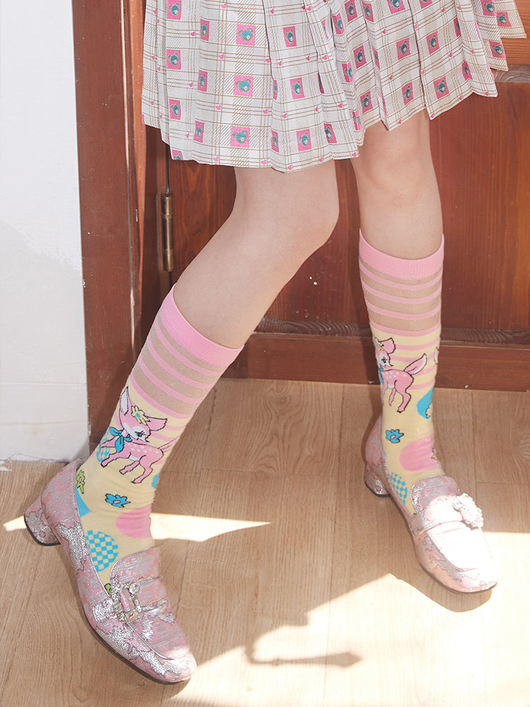 Striped Flowers Calf Socks