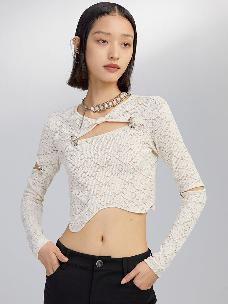 Cutout Panel Metal Bow Hook Crop Top