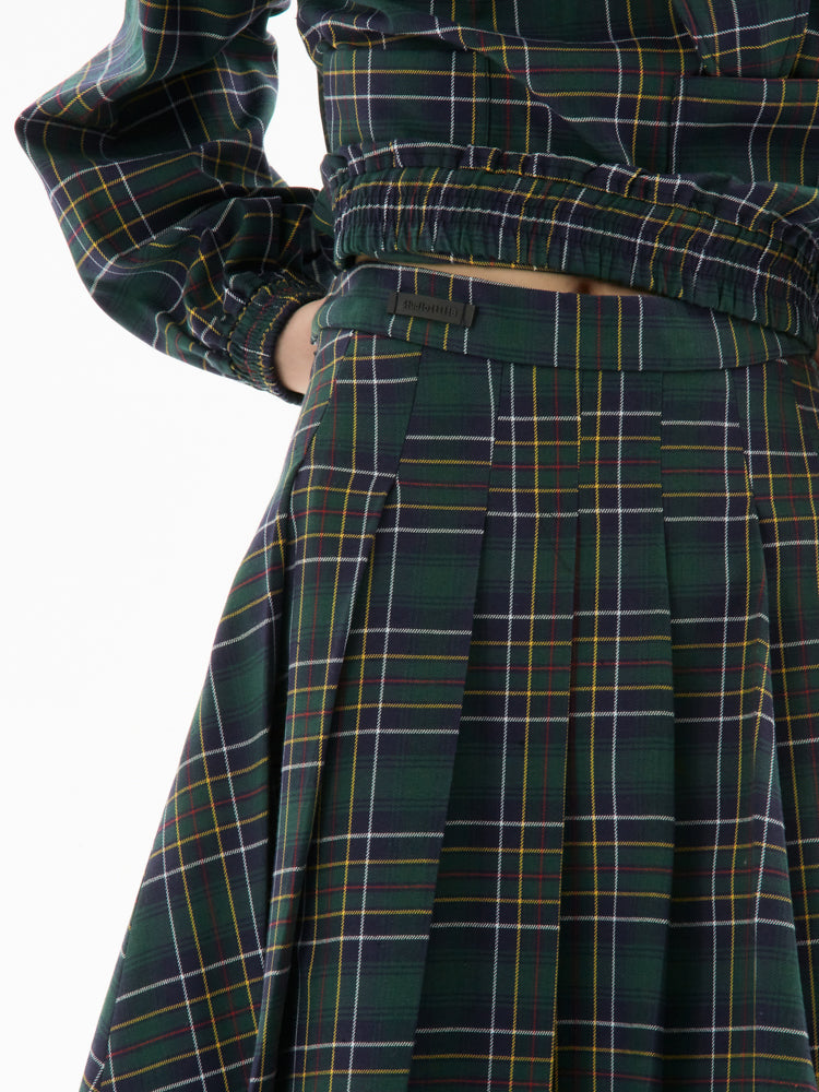 Plaid Pocket Top &amp; Pleated Skirt