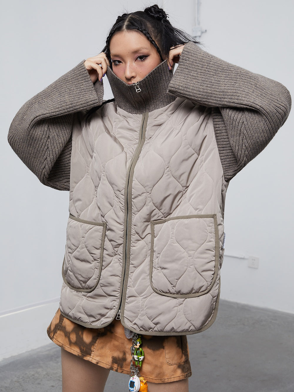 Knitted Sleeve Stitching Quilted Coat