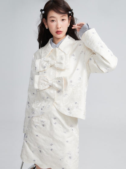 Bow Embossed Jacquard Short Jacket