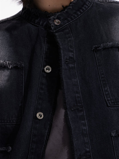 Veste en jean décontracté de conception brute