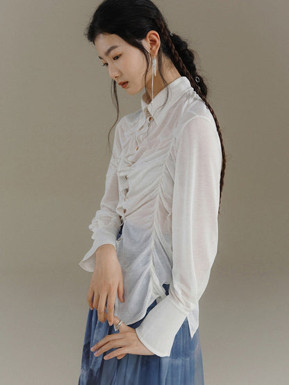 Smocked Design Long-sleeved Shirt