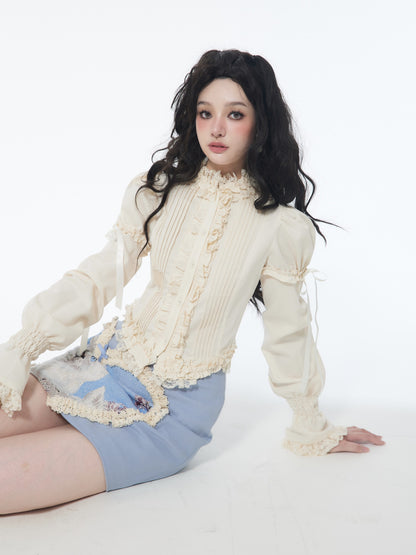 Lace Bow Puff Sleeve Shirt