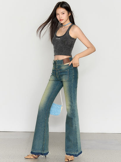 High Waist Retro Wash BootCut Jeans