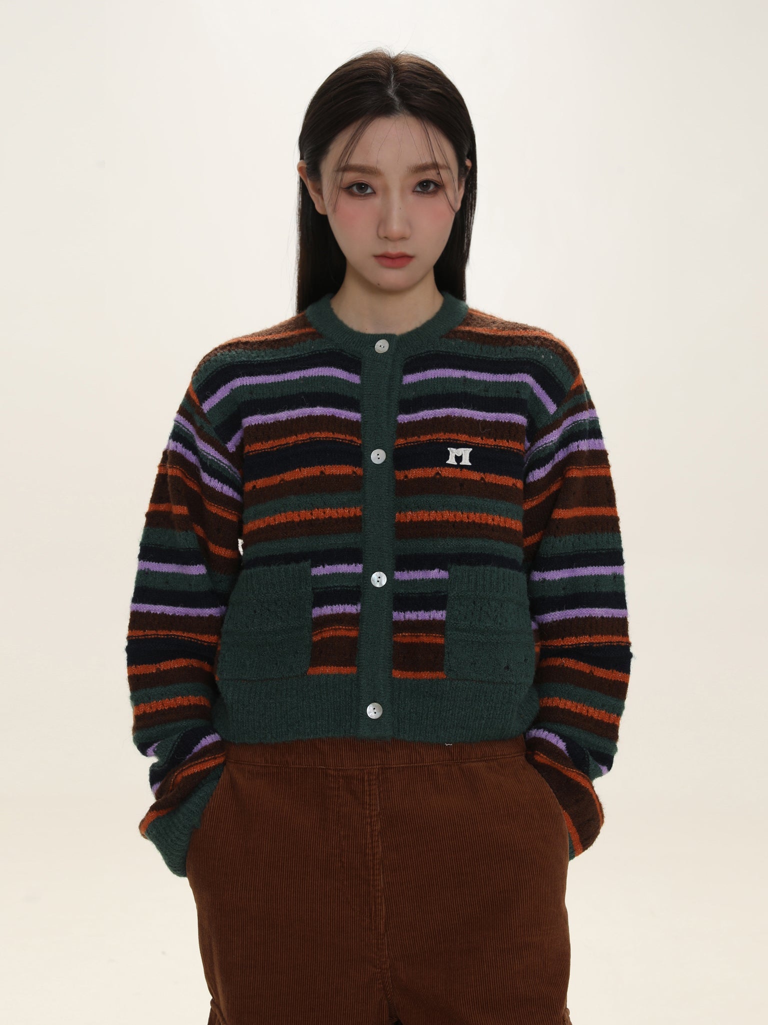 Border Cropped Crewneck Knit Cardigan - moromoro – ARCANA ARCHIVE